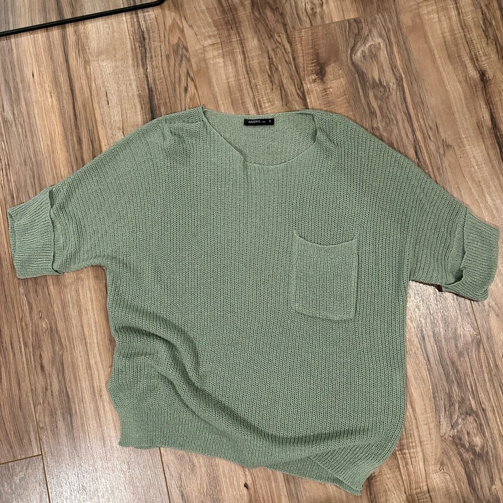 Green Knit Short Sleeve Sweater